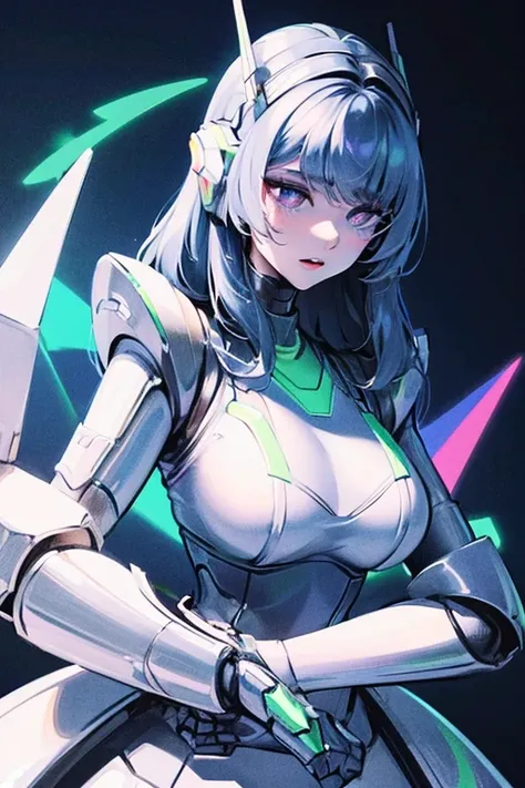 empty eyes,robotized woman ,big bust,Robot Joint ,Metal skin,dress,android,Robot Suit