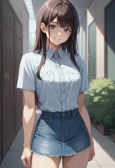 HD detailed, Super detailed, Realistic,Hyperrealism,Best image quality、Highest quality、masterpiece、Ultra-high resolution、8K、immature、Like the picture:1.5、Professional Lighting、Young Japanese Woman,Stylish、、Slender、、A kind smile、Wear a denim shirt and denim...