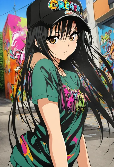 one girl, kotegawa yui, to love-ru,perfect body,black hair, long hair, brown eyes,cap,
break,create an image in the style of gra...