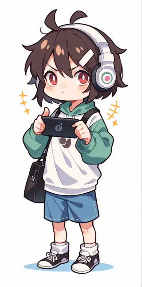 cartoon girl with headphones and a tablet pointing at something, full body!, in an anime style, full_body!!, ecchi anime style, with headphones, with head phones, chibi style, cel shaded!!!, unknown artstyle, thicc, jaidenanimations, chibi, anime moe artst...