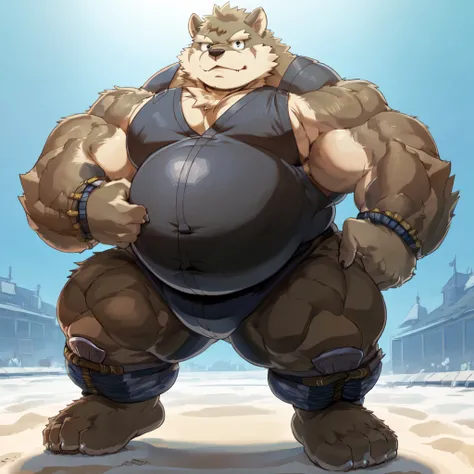 Epic Citizen Zootopia style, My Heroe Academia Character, Dungeons and Dragons style, A poor villager, obese Medieval Fantasy, Real life, Anime serie, Anime character, Obese muscle Obese Sumo wrestler Werebeast Kid, full body pic (obese, strong legs and ar...