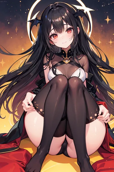 Highest quality　Highest quality　Draw a face carefully　High-definition anime-style face　Super Glowing Skin　Long black hair　Brown leotard　Golden pantyhose　Succubus　lure　smile　Show the soles of your feet　Close up of the soles of the feet