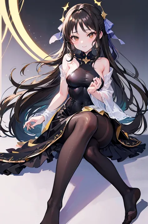 Highest quality　Highest quality　Draw a face carefully　High-definition anime-style face　Super Glowing Skin　Long black hair　Brown leotard　Golden pantyhose　Succubus　lure　smile　Show the soles of your feet　Close up of the soles of the feet