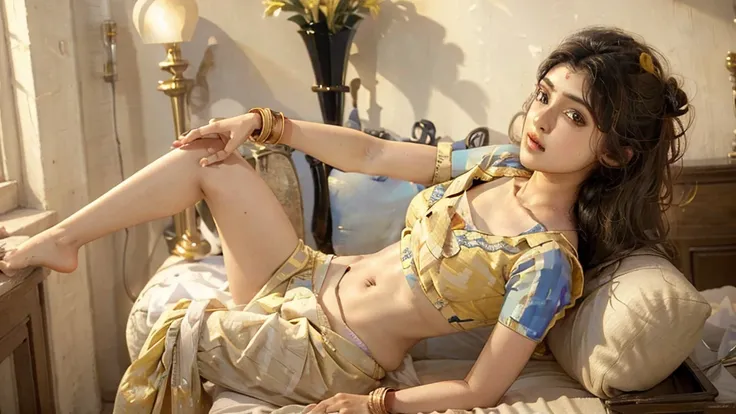 indian wearing yellow saree in hot realastic