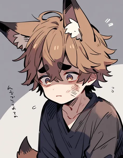 Boy, thick eyebrows, fox ears, injured,cute, short hair