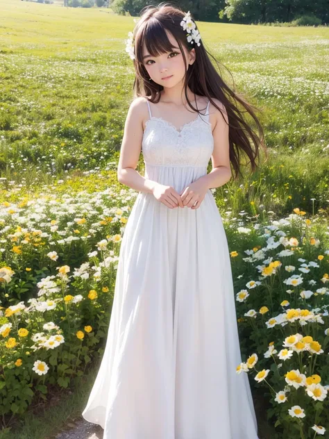 Me 100% with flowers and meadow white dress