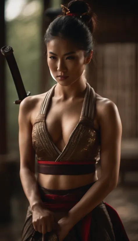 Samurai Swordsman　woman　Full body sexy　underwear　chest emphasis