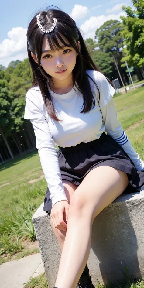 Very cute girl、beautiful girl、Sitting、Spread your legmile,from below