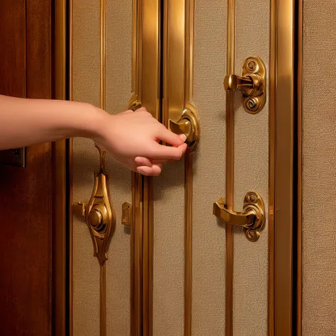 A pair of hands holding the door handle ，High-quality images