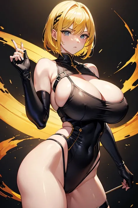 Masterpiece, Best quality, Tank uniform，tanks， Huge breasts，Short hair，Yellow hair，Blackening，evil，