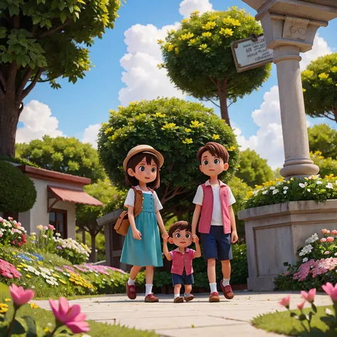 Girl and boy in the flower park