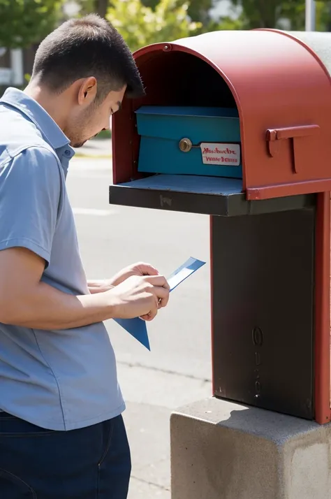 A man putting a letter in a mailbox