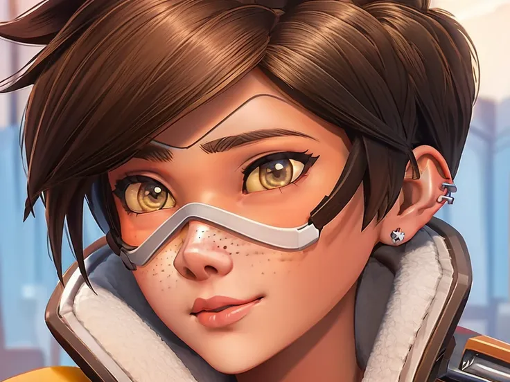 vhs cover for a porn starring tracer. hoop-earings. biting her lip. young, naked. nude. slut. small_boobs, nipples, pussy,  body...