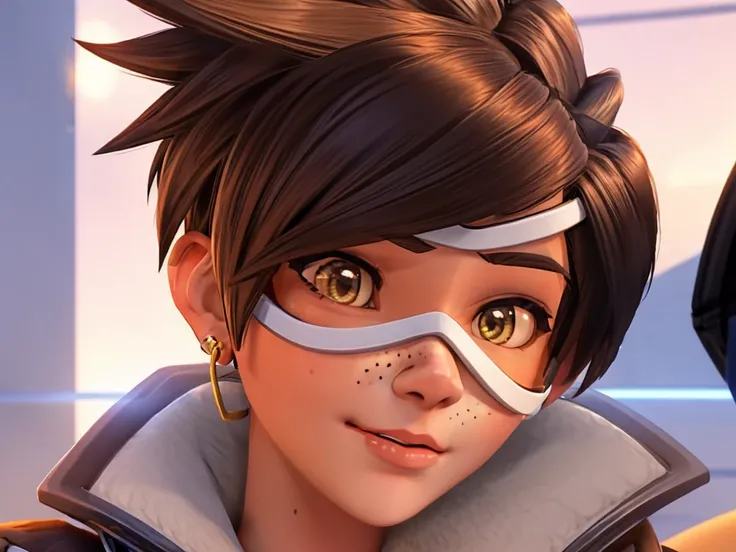 vhs cover for a porn starring tracer. hoop-earings. biting her lip. young, naked. nude. slut. small_boobs, nipples, pussy,  body...