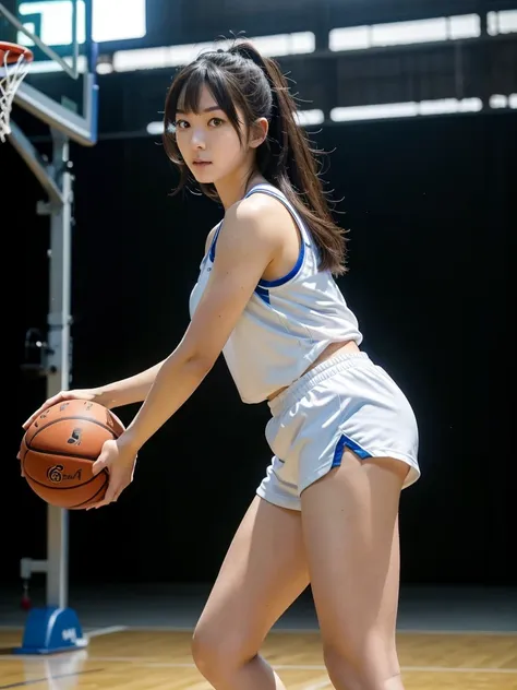 basketball、basket wear、gym、goal ring、shoot、jump、rebound、(highest quality)、((very detailed))、4k、(8k)、masterpiece、very detailedな、h...