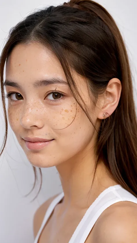 Woman with freckles on face and body