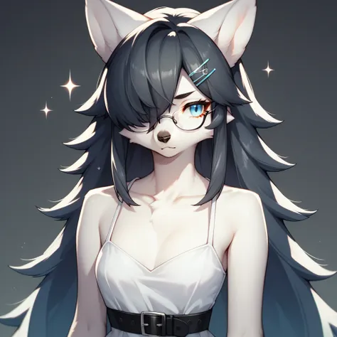 score_9,score_8_up,score_7_up, sierra, kemono style, a young nerdy anthro furry wolf woman, white furry body,  long elegant and ...