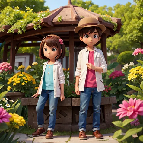 Girl and boy in the flower park