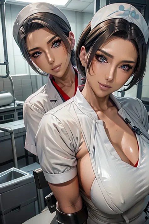 nurse uniform,hospital, latex nurse suit,nurses,busty,elbow gloves,labcoat,grey hair woman,red eyes , gigantic ,medical instruments,asian nurse,two nurses,speculum,examination room,oversize ,big ass ,strap on, lay on table ,legs spreaded,giving birth,gyno ...