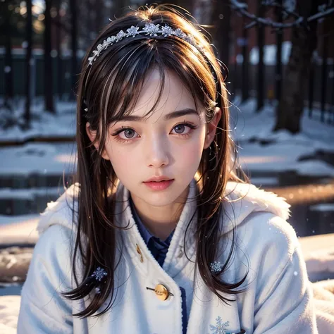 ExtremelyDetailed KAWAII SchoolGirls standingFullBody in glowing snow dust, Stunning detailed eyes with (Sparkling Highlights:1.28), beautiful detailed lips, extremely detailed eyes and face, double eyelids with Detailed Long Eyelash, rosy cheeks, Radiant ...