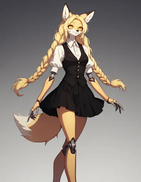 solo, score_9, score_8_up, score_7_up, kemono style, kimiko, an anthro furry fox girl, yellow furry body, yellow fox tail, , bla...