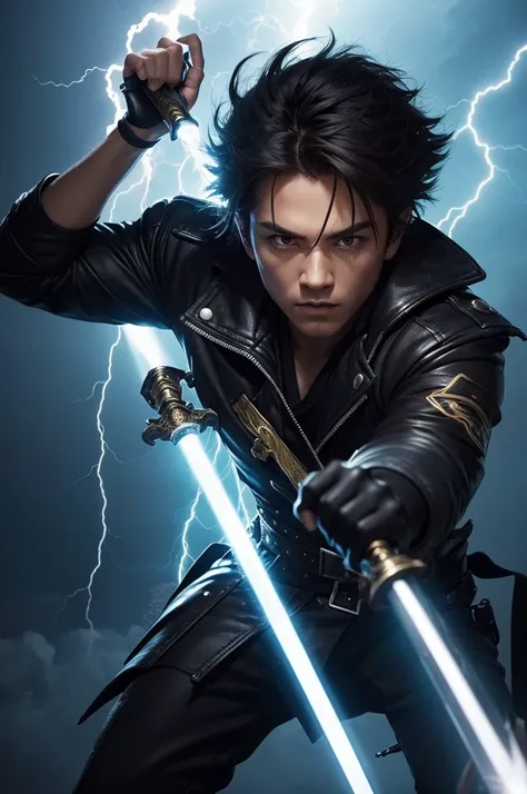 He shoots lightning from his eyes He has a sword that shoots lightning