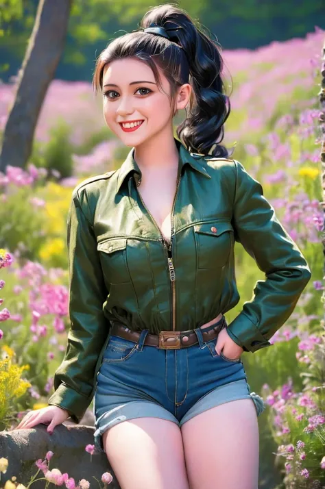 arafed photo of a woman with a ponytail and a jacket, in her early 20s, 1 9 4 0 s haircut, in her early 3 0, 1940s, 1 9 4 0 s, young dolly parton, ww2 era, by Albert Welti, circa 1940s, 1940s photography