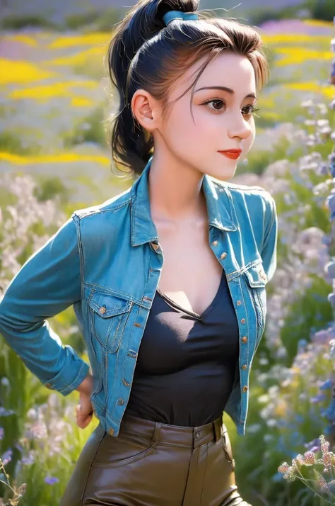 arafed photo of a woman with a ponytail and a jacket, in her early 20s, 1 9 4 0 s haircut, in her early 3 0, 1940s, 1 9 4 0 s, young dolly parton, ww2 era, by Albert Welti, circa 1940s, 1940s photography