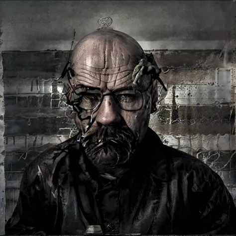 
A gritty, high-contrast portrait of Walter White, the central character from the acclaimed TV series "Breaking Bad". Walters intense, weathered face dominates the frame, with his piercing eyes and determined expression conveying a sense of the characters ...