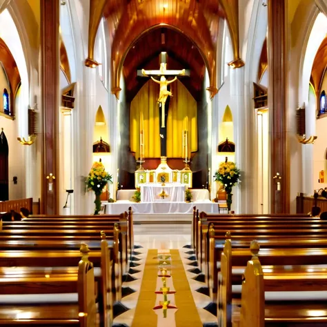 catholic, church, time, cross, statue, gold mass, faith, pews