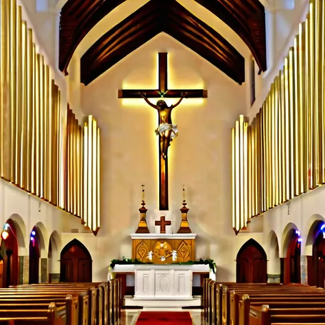 catholic, church, time, cross, statue, gold mass, faith, pews