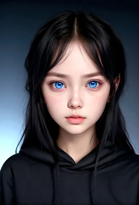 blue eyed girl. with black sweatshirt