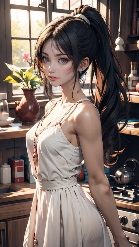 Drawing of a girl in a ponytail and dress, cute 3d rendering, cute detailed digital art, mini cute girl, cute digital painting, 3D rendering style, cute digital art, cute rendering 3d anime girl, Small Curvy , cute! C4D, One character&#39;s whole body, Sta...