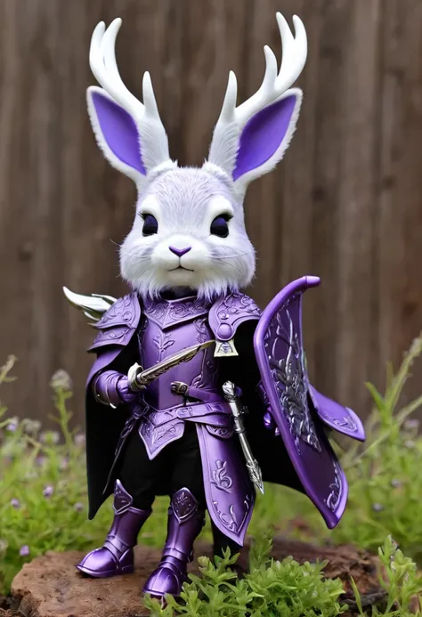 Knight Jackalope, Purple short hair, jackalope, Dark Armor(masterpiece, best quality)