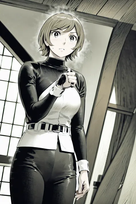 (野球uniform:1.2),
Blonde, (short hair:1.2),Long sleeve, Black Shirt, turtleneck,White trousers、uniform、Black belt、((Illustration of a person))、big 、
View your viewers,, (Highest quality:1.3),One Girl, White pants、uniform、Outdoor、baseball ground、ground、soil、...