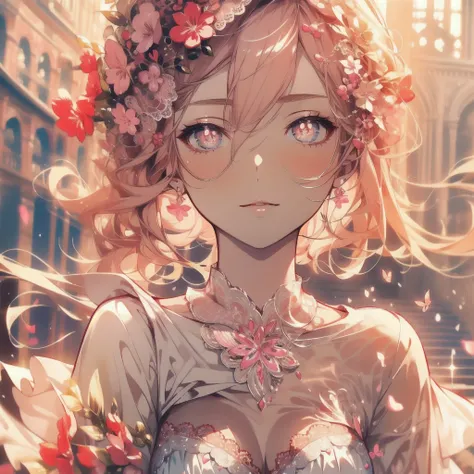 ((masterpiece, best quality)), Delicate face, Full Body Love, Perfect proportion，Rich in details, Beautiful girl，Suit，Lace，Pale pink pupils，Epic and beautiful character art，Natural light