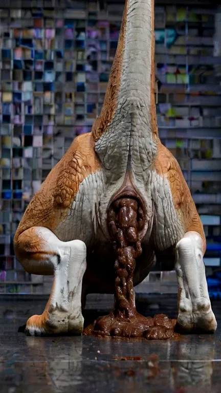 masterpiece, high quality, realistic, detailed background, (((dinosaur, Shiba cloaca vore))), (feral), (((wide hips))), ((((rear view, poop on face)))), (masterpiece), best quality, 4k, 2k, ((((feral, duo, head in cloaca, crouching position, paws, spread l...