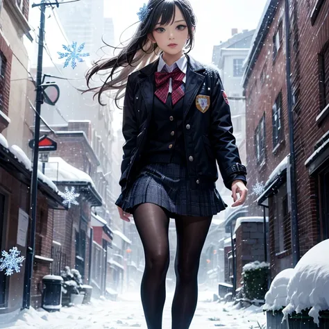 ExtremelyDetailed KAWAII SchoolGirls standing in (Sparkling snow dust), Stunning detailed eyes with (Sparkling Highlights:1.28), beautiful detailed lips, extremely detailed eyes and face, double eyelids with Detailed Long Eyelash, rosy cheeks, Radiant Pear...