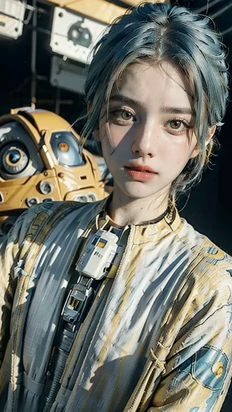 (masterpiece:1.3), (best cinematic quality:1.2), (extremely detailed setting:1), (soft+artistic lighting), (1boy), short blue haired, (eyes+yellow+red:1.4), (multicolored eyes+heterochromia), wearing cyberpunk clothes, futuristic, technological, city scene...