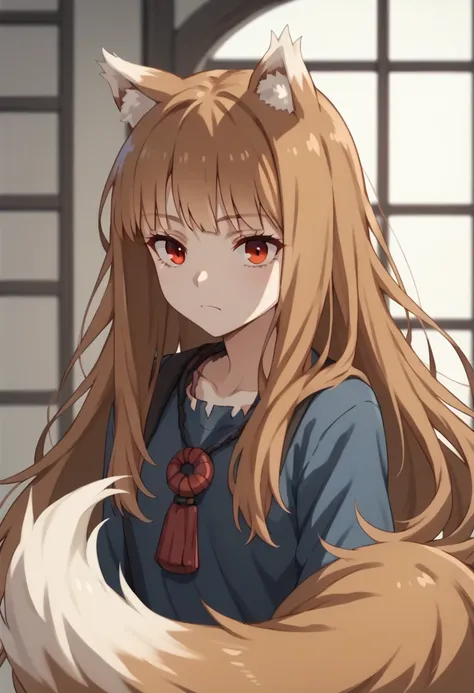 brown hair,long hair,red eyes, wolf girl,wolf ear,wolf tail