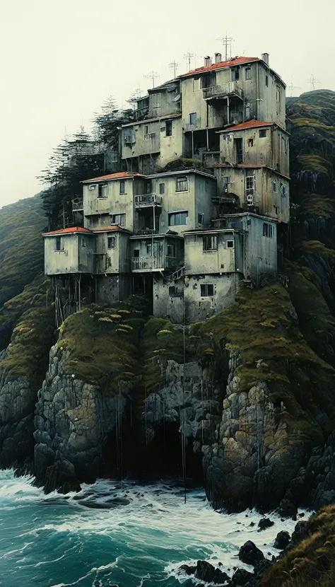 small apartments on a hill above the ocean