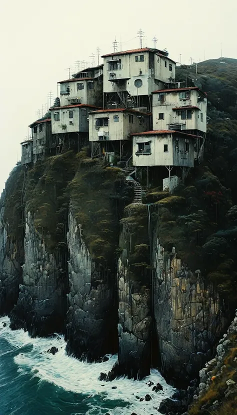 small apartments on a hill above the ocean