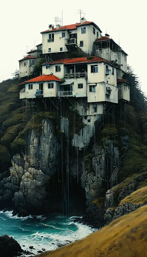 small apartments on a hill above the ocean