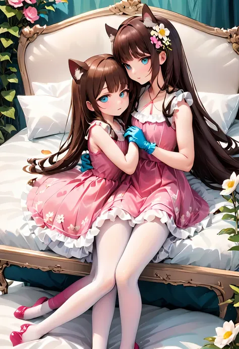 (style-princess) (1 man, 1 catgirl) (hetero, couple) (crossdressing, fully clothed) (brown hair, blue eyes) (portrait) (women's ...