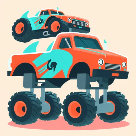 monster truck dolphin in flat design art style