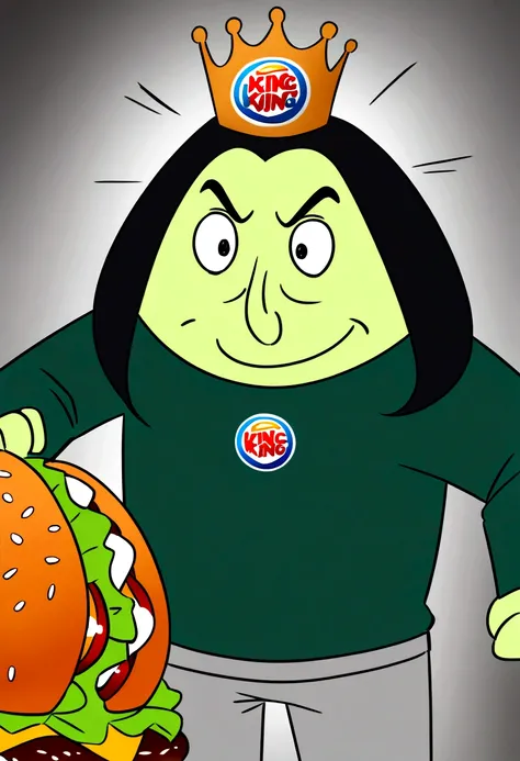 Burger King and man Green skin, black hair, worried expression. Clothing: Dark green t-shirt with a red X, gray pants. Occupation: Former television actor, now villain