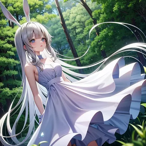 ​masterpiece: teen alice, in the middle of the forest wearing a long white dress, delicate and graceful, dancing, swirling aroun...