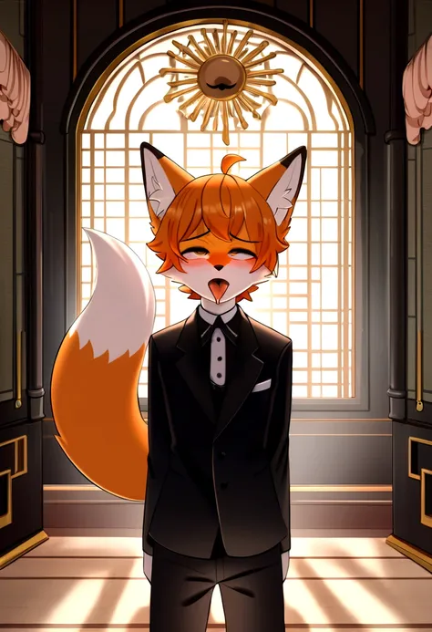 shota, orange fox, Boy, fox boy, Funeral parlor, Ahegao, mourning clothes, out penis,