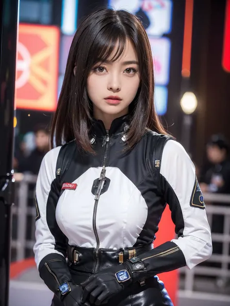 (a closeup:1.4)、(RAW Photography:1.2)、(Photorealsitic:1.4)、(​masterpiece:1.3)、(top-quality:1.4)、(Beautiful woman with perfect body:1.4)、Woman standing in front of a group of robots、beautiful android woman、Beautiful Female Soldier、girl in suit、complex comba...