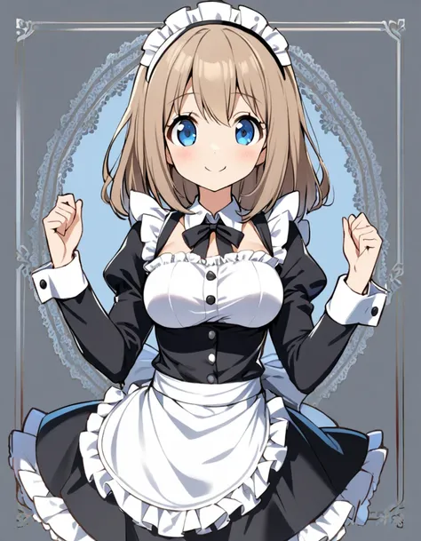 1girl,light brown hair,medium length hair,blue eyes,tareme,kind smile,medium breasts,fusion of blazer and maid costume,